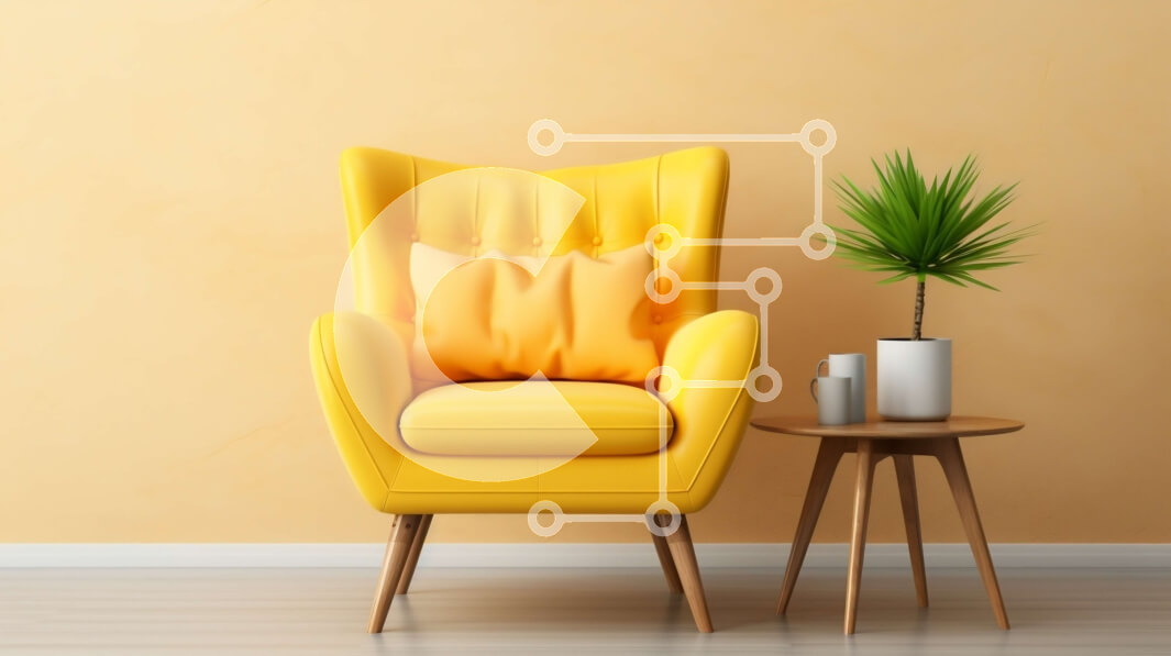 Intra Συλλεκτικό Ξύλινο Παζλ Plywood  4mm - Κίτρινη πολυθρόνα με φυτό σε γλάστρα σε μπεζ εσωτερικό Σε Ξύλινο Κουτί - Διαστάσεις Puzzle: 10x10 cm – 25 κομμάτια