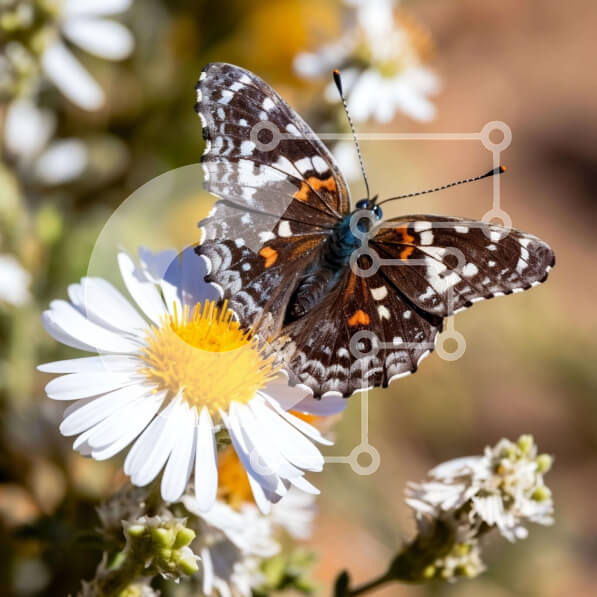 Intra Συλλεκτικό Ξύλινο Παζλ Plywood  4mm - Ασπρόμαυρη πεταλούδα στα λευκά λουλούδια της μαργαρίτας Σε Ξύλινο Κουτί - Διαστάσεις: 10x10 cm – 25 κομμάτια