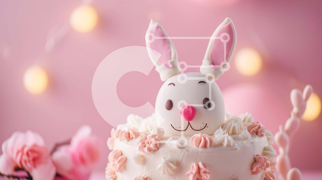 Intra Συλλεκτικό Ξύλινο Παζλ Plywood  4mm - Πασχαλινό κέικ σε σχήμα λαγουδάκι σε ροζ φόντο με λουλούδια Σε Ξύλινο Κουτί - Διαστάσεις: 10x10 cm – 25 κομμάτια