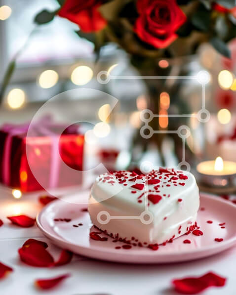 Σετ των 2 Intra Συλλεκτικό Ξύλινο Παζλ Plywood  4mm - Τούρτα σε σχήμα καρδιάς με κόκκινα τριαντάφυλλα και κεριά Σε Ξύλινο Κουτί - Διαστάσεις: 10x10 cm – 25 κομμάτια