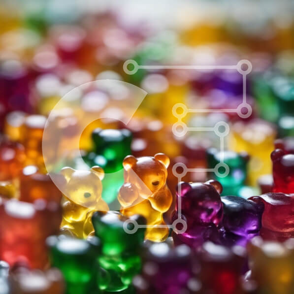 Σετ των 2 Intra Συλλεκτικό Ξύλινο Παζλ Plywood  4mm - Πολύχρωμα Gummy Bears σε ένα τραπέζι Σε Ξύλινο Κουτί - Διαστάσεις: 10x10 cm – 25 κομμάτια