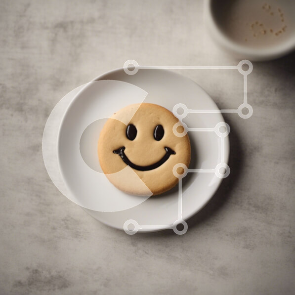 Σετ των 2 Intra Συλλεκτικό Ξύλινο Παζλ Plywood  4mm - Μπισκότο χαμογελαστό πρόσωπο και καφές σε ένα άσπρο πιάτο Σε Ξύλινο Κουτί - Διαστάσεις: 10x10 cm – 25 κομμάτια