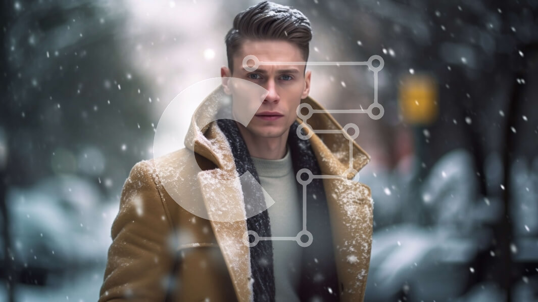 Intra Συλλεκτικό Ξύλινο Παζλ Plywood  4mm - Χειμερινή σκηνή: Άνθρωπος που κοιτάζει την απόσταση στη Snowy Street Σε Ξύλινο Κουτί - Διαστάσεις Puzzle: 10x10 cm – 25 κομμάτια