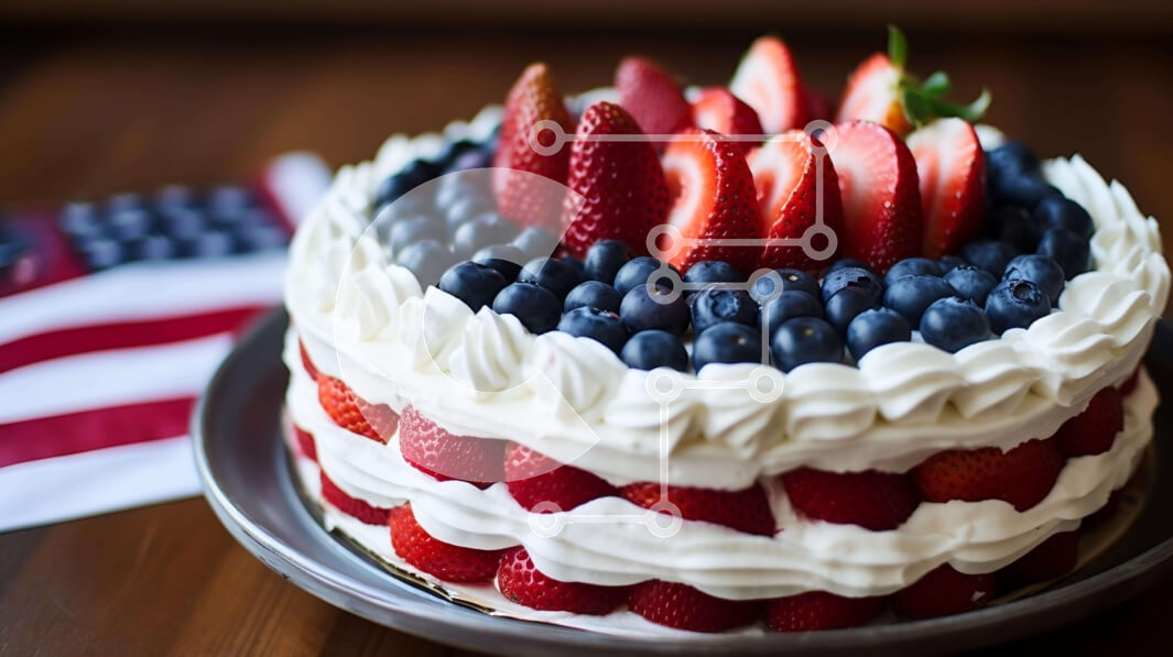 Σετ των 2 Intra Συλλεκτικό Ξύλινο Παζλ Plywood  4mm - Κόκκινο, λευκό και μπλε κέικ με μούρα και αμερικανική σημαία Σε Ξύλινο Κουτί - Διαστάσεις: 10x10 cm – 25 κομμάτια