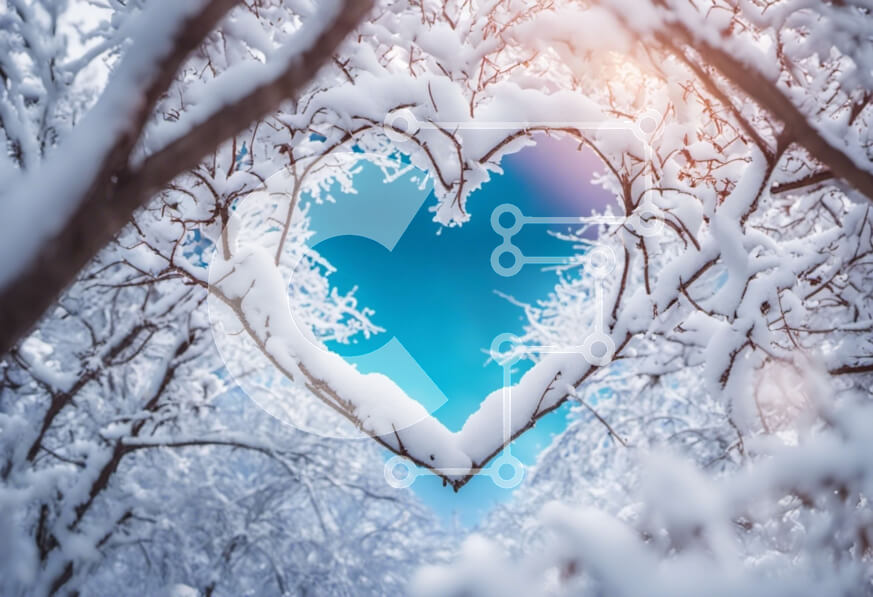 Intra Συλλεκτικό Ξύλινο Παζλ Plywood  4mm - Χιονισμένο δέντρο σε σχήμα καρδιάς στο δάσος Σε Ξύλινο Κουτί - Διαστάσεις: 10x10 cm – 25 κομμάτια