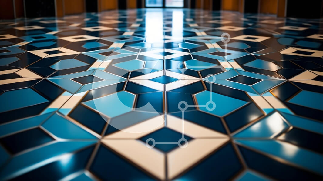 Intra Συλλεκτικό Ξύλινο Παζλ Plywood  4mm - Μπλε και άσπρο γεωμετρικό σχέδιο στο πάτωμα Σε Ξύλινο Κουτί - Διαστάσεις Puzzle: 10x10 cm – 25 κομμάτια