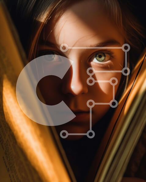 Intra Συλλεκτικό Ξύλινο Παζλ Plywood  4mm - Όμορφη εικόνα ενός νεαρού κοριτσιού που διαβάζει ένα βιβλίο με φωτεινά πράσινα μάτια Σε Ξύλινο Κουτί - Διαστάσεις Puzzle: 10x10 cm – 25 κομμάτια