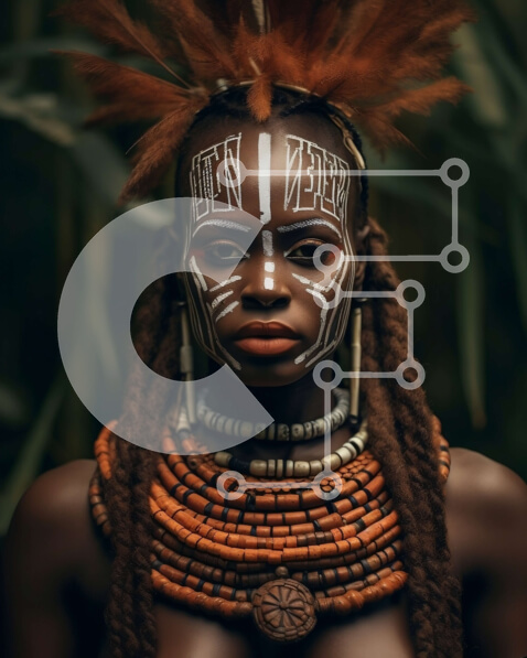 Intra Συλλεκτικό Ξύλινο Παζλ Plywood  4mm - Όμορφη εικόνα μιας Αφρικανής με παραδοσιακή μπογιά προσώπου και κοσμήματα Σε Ξύλινο Κουτί - Διαστάσεις Puzzle: 10x10 cm – 25 κομμάτια