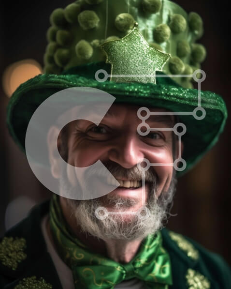 Intra Συλλεκτικό Ξύλινο Παζλ Plywood  4mm - Ευτυχισμένος άνδρας με πράσινο καπέλο τριφύλλι και παπιγιόν Σε Ξύλινο Κουτί - Διαστάσεις Puzzle: 10x10 cm – 25 κομμάτια