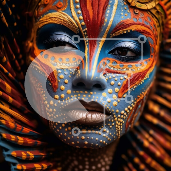 Intra Συλλεκτικό Ξύλινο Παζλ Plywood  4mm - Εκπληκτική εικόνα μιας γυναίκας με μπλε και χρυσό βαμμένο πρόσωπο και περίτεχνη κόμμωση Σε Ξύλινο Κουτί - Διαστάσεις Puzzle: 10x10 cm – 25 κομμάτια