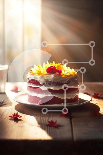 Σετ των 2 Intra Συλλεκτικό Ξύλινο Παζλ Plywood  4mm - Λαχταριστό κέικ Red Velvet με κρέμα τυριού και φρέσκα λουλούδια Σε Ξύλινο Κουτί - Διαστάσεις: 10x10 cm – 25 κομμάτια