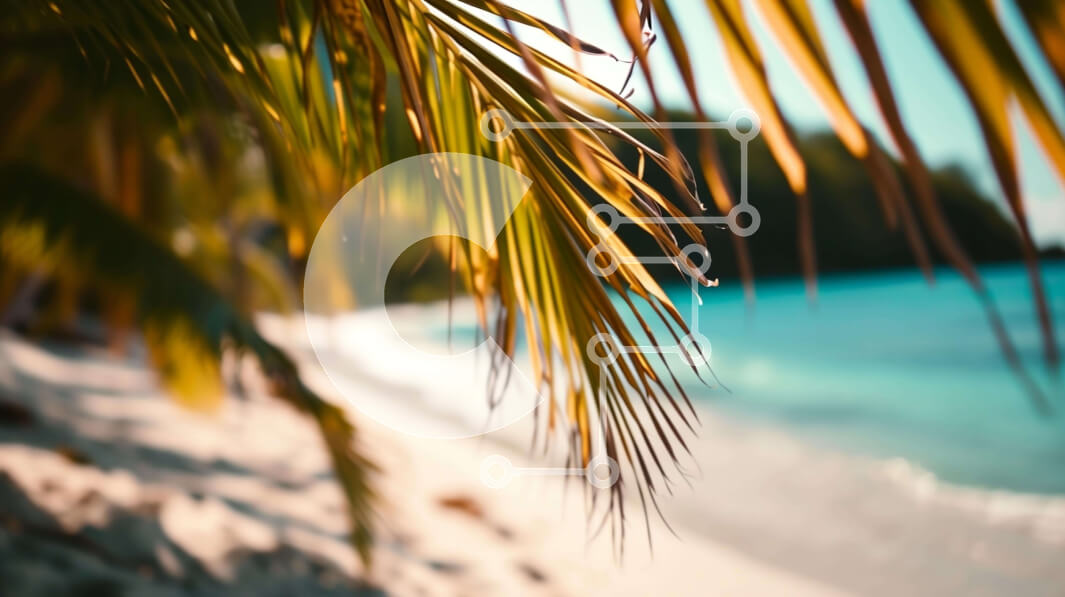 Intra Συλλεκτικό Ξύλινο Παζλ Plywood  4mm - Τροπική παραλία με φοίνικες και θέα στον ωκεανό Σε Ξύλινο Κουτί - Διαστάσεις Puzzle: 10x10 cm – 25 κομμάτια