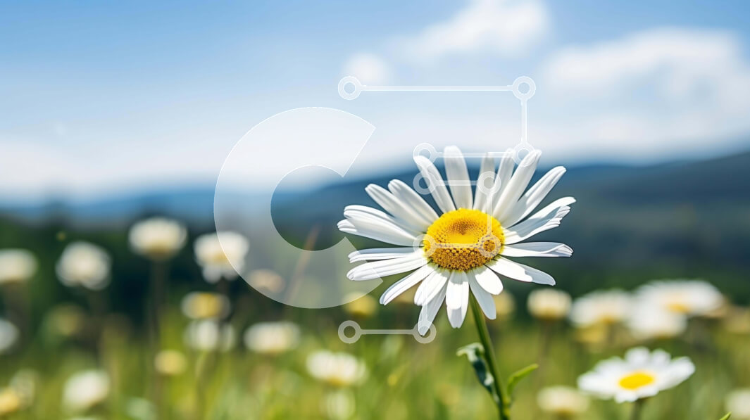 Intra Συλλεκτικό Ξύλινο Παζλ Plywood  4mm - Λευκή και κίτρινη μαργαρίτα στο λιβάδι με τα βουνά Σε Ξύλινο Κουτί - Διαστάσεις: 10x10 cm – 25 κομμάτια