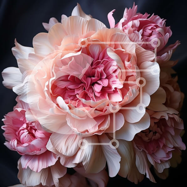 Intra Συλλεκτικό Ξύλινο Παζλ Plywood  4mm - Εκπληκτική εικόνα της ανθοδέσμης με ροζ παιώνιες σε σκούρο φόντο Σε Ξύλινο Κουτί - Διαστάσεις: 10x10 cm – 25 κομμάτια