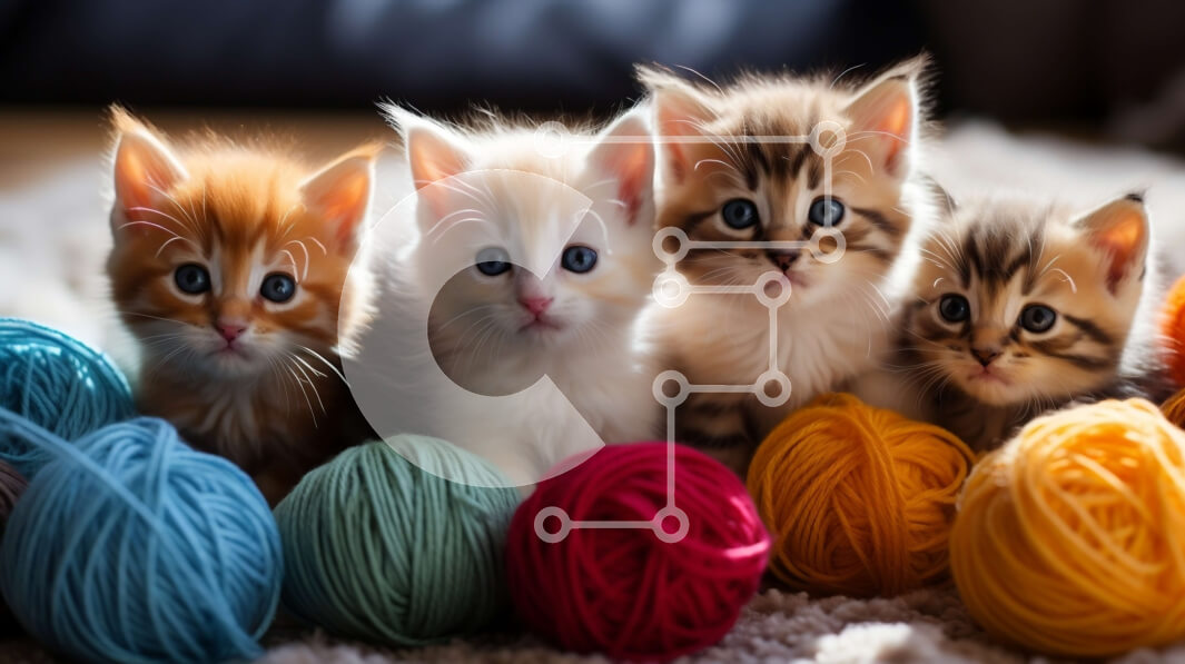 Intra Συλλεκτικό Ξύλινο Παζλ Plywood  4mm - Αξιολάτρευτα γατάκια που παίζουν με μπάλες νήματος Σε Ξύλινο Κουτί - Διαστάσεις: 10x10 cm – 25 κομμάτια