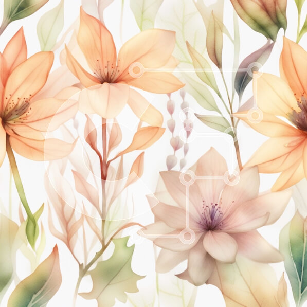 Σετ των 2 Intra Συλλεκτικό Ξύλινο Παζλ Plywood  4mm - Όμορφο λουλουδάτο μοτίβο ακουαρέλας με ροδάκινο και πράσινα λουλούδια σε λευκό φόντο Σε Ξύλινο Κουτί - Διαστάσεις: 10x10 cm – 25 κομμάτια