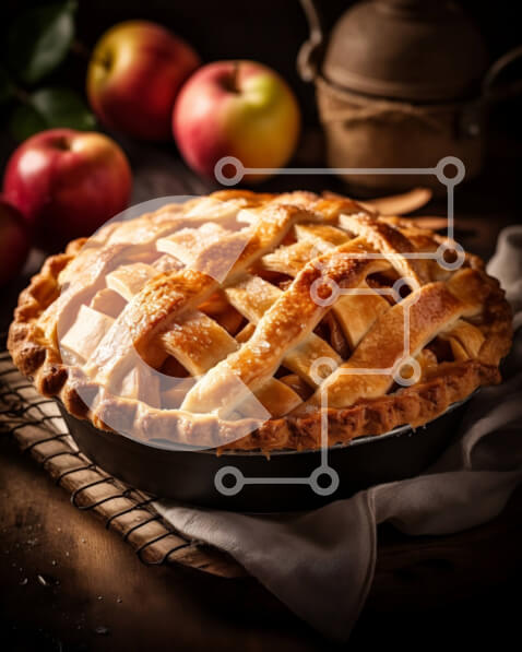 Σετ των 2 Intra Συλλεκτικό Ξύλινο Παζλ Plywood  4mm - Νόστιμη μηλόπιτα σε ξύλινο τραπέζι με μήλα στο φόντο Σε Ξύλινο Κουτί - Διαστάσεις: 10x10 cm – 25 κομμάτια