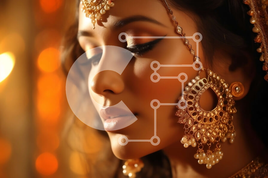 Intra Συλλεκτικό Ξύλινο Παζλ Plywood  4mm - Εκπληκτική εικόνα της Ινδής νύφης με παραδοσιακή στολή με χρυσά κοσμήματα και πέπλο Σε Ξύλινο Κουτί - Διαστάσεις Puzzle: 10x10 cm – 25 κομμάτια