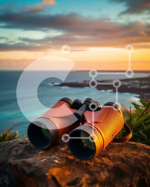 Intra Συλλεκτικό Ξύλινο Παζλ Plywood  4mm - Ζευγάρι κιάλια με θέα στον ωκεανό Σε Ξύλινο Κουτί - Διαστάσεις Puzzle: 10x10 cm – 25 κομμάτια