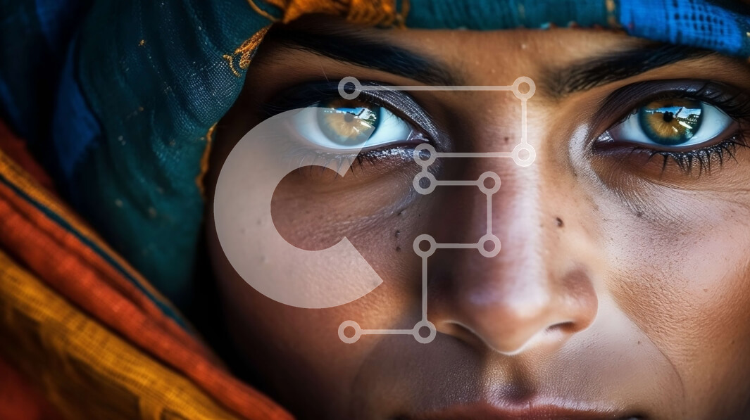 Intra Συλλεκτικό Ξύλινο Παζλ Plywood  4mm - Εκπληκτική γυναίκα με φωτεινά μπλε μάτια με ζωηρή μαντίλα Σε Ξύλινο Κουτί - Διαστάσεις Puzzle: 10x10 cm – 25 κομμάτια