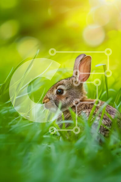 Σετ των 2 Intra Συλλεκτικό Ξύλινο Παζλ Plywood  4mm - Μικρό κουνέλι λαγουδάκι στη χλόη με το φως του ήλιου Σε Ξύλινο Κουτί - Διαστάσεις: 10x10 cm – 25 κομμάτια