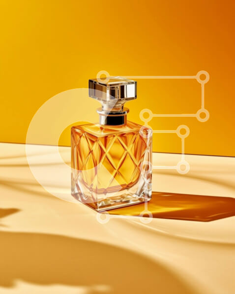 Intra Συλλεκτικό Ξύλινο Παζλ Plywood  4mm - Κομψό μπουκάλι αρώματος σε ζωντανό κίτρινο φόντο Σε Ξύλινο Κουτί - Διαστάσεις Puzzle: 10x10 cm – 25 κομμάτια