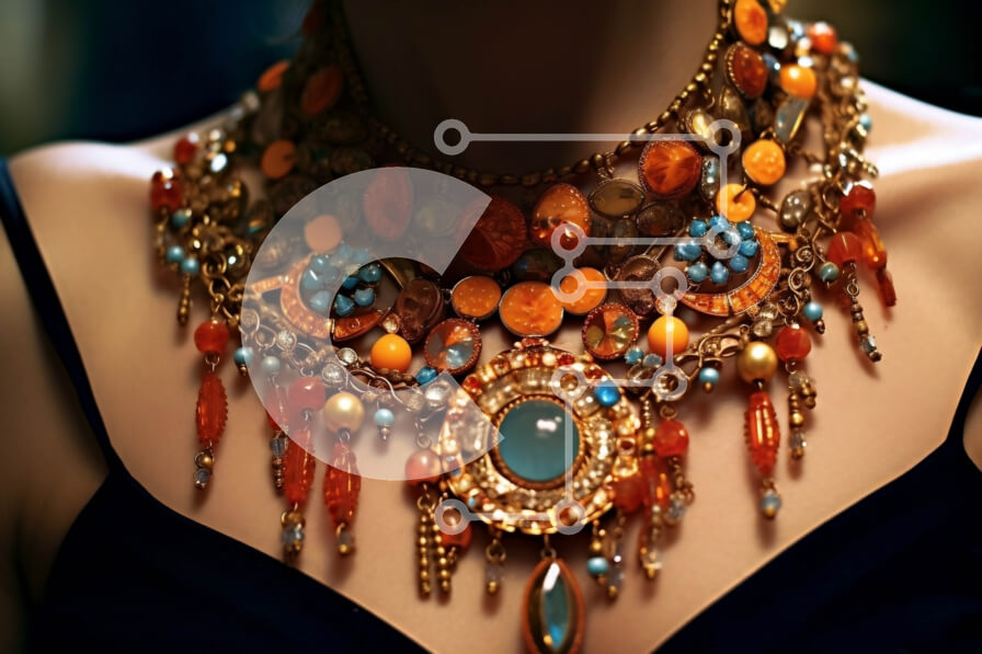 Intra Συλλεκτικό Ξύλινο Παζλ Plywood  4mm - Μοντέρνα γυναίκα με μαύρο φόρεμα με πορτοκαλί και μπλε κοσμήματα με χάντρες Σε Ξύλινο Κουτί - Διαστάσεις Puzzle: 10x10 cm – 25 κομμάτια