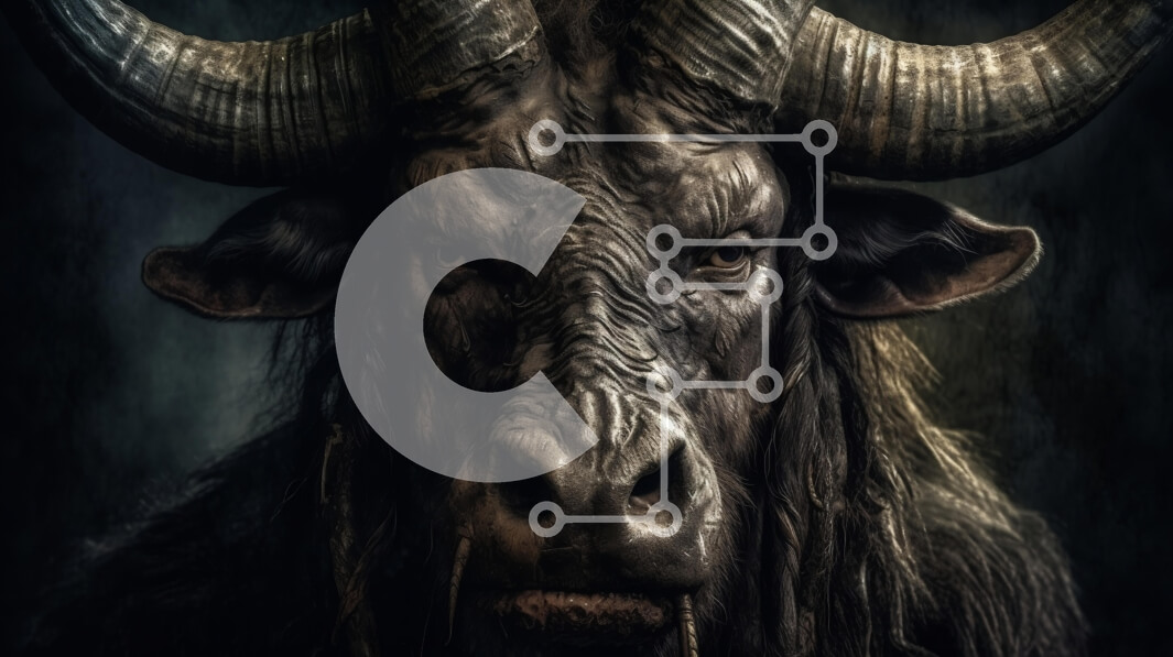 Σετ των 2 Intra Συλλεκτικό Ξύλινο Παζλ Plywood  4mm - Κοντινό πλάνο του κεφαλιού ενός βίσωνα με μεγάλα κέρατα και σκούρα γούνα Σε Ξύλινο Κουτί - Διαστάσεις: 10x10 cm – 25 κομμάτια