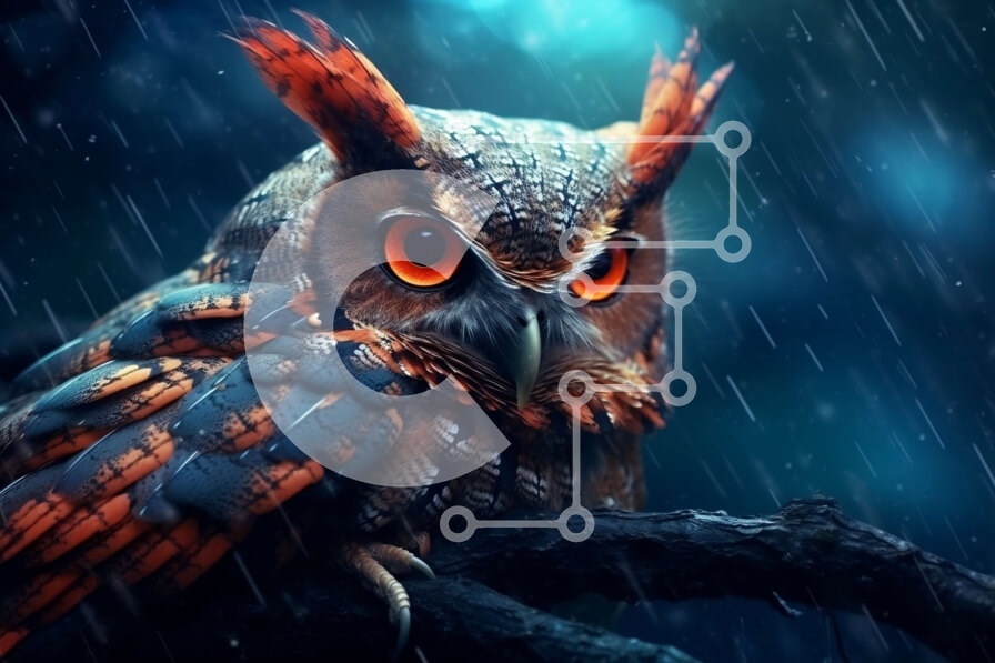 Σετ των 2 Intra Συλλεκτικό Ξύλινο Παζλ Plywood  4mm - Όμορφη εικόνα μιας κουκουβάγιας σκαρφαλωμένης μια βροχερή μέρα Σε Ξύλινο Κουτί - Διαστάσεις: 10x10 cm – 25 κομμάτια