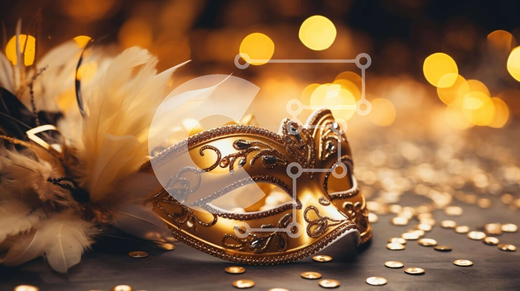 Intra Συλλεκτικό Ξύλινο Παζλ Plywood  4mm - Χρυσή μάσκα μεταμφίεσης με φτερά και κομφετί Σε Ξύλινο Κουτί - Διαστάσεις Puzzle: 10x10 cm – 25 κομμάτια