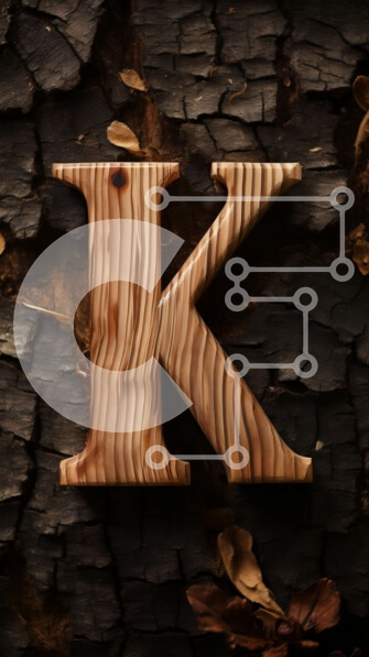 Σετ των 2 Intra Συλλεκτικό Ξύλινο Παζλ Plywood  4mm - Μοναδική εικόνα ενός σκαλισμένου ξύλινου γράμματος "K" σε έναν ξεπερασμένο κορμό δέντρου Σε Ξύλινο Κουτί - Διαστάσεις: 10x10 cm – 25 κομμάτια