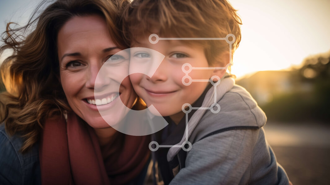 Intra Συλλεκτικό Ξύλινο Παζλ Plywood  4mm - Μητέρα που αγκαλιάζει τον χαμογελαστό γιο της Σε Ξύλινο Κουτί - Διαστάσεις Puzzle: 10x10 cm – 25 κομμάτια