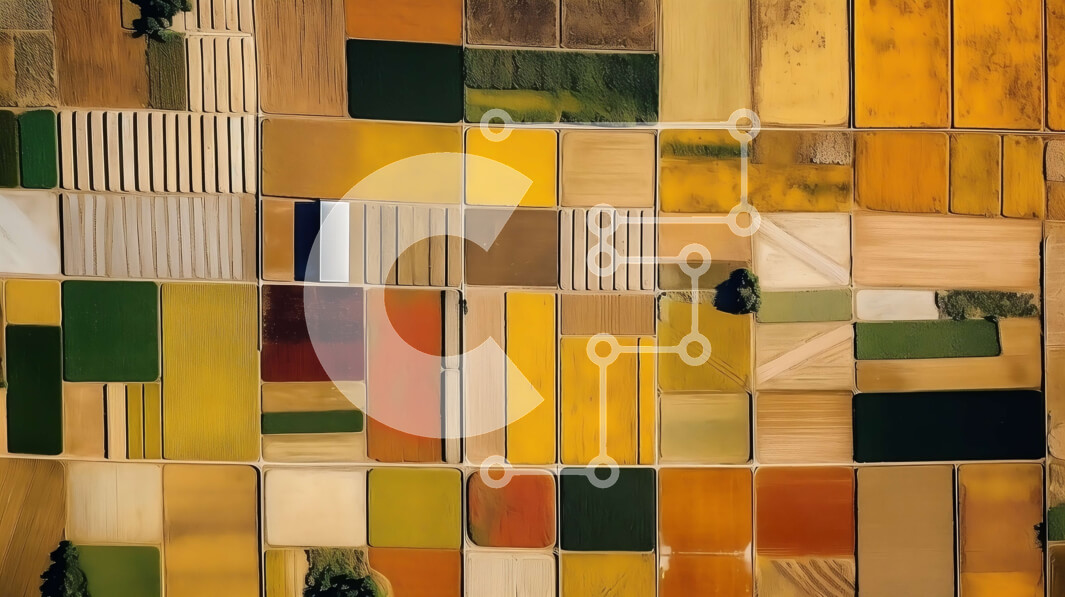 Intra Συλλεκτικό Ξύλινο Παζλ Plywood  4mm - Εκπληκτική εναέρια άποψη ενός αγροκτήματος διαφορετικών καλλιεργειών Σε Ξύλινο Κουτί - Διαστάσεις: 10x10 cm – 25 κομμάτια