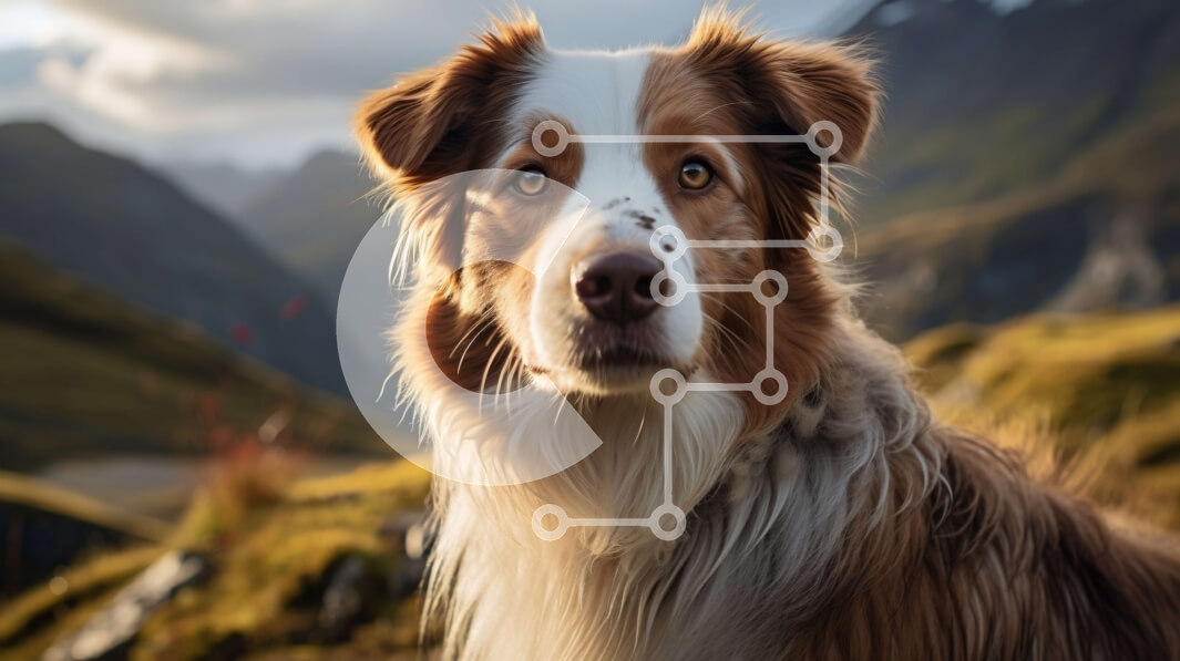 Intra Συλλεκτικό Ξύλινο Παζλ Plywood  4mm - Περίεργος σκύλος στη βραχώδη πλαγιά με τα βουνά Σε Ξύλινο Κουτί - Διαστάσεις: 10x10 cm – 25 κομμάτια