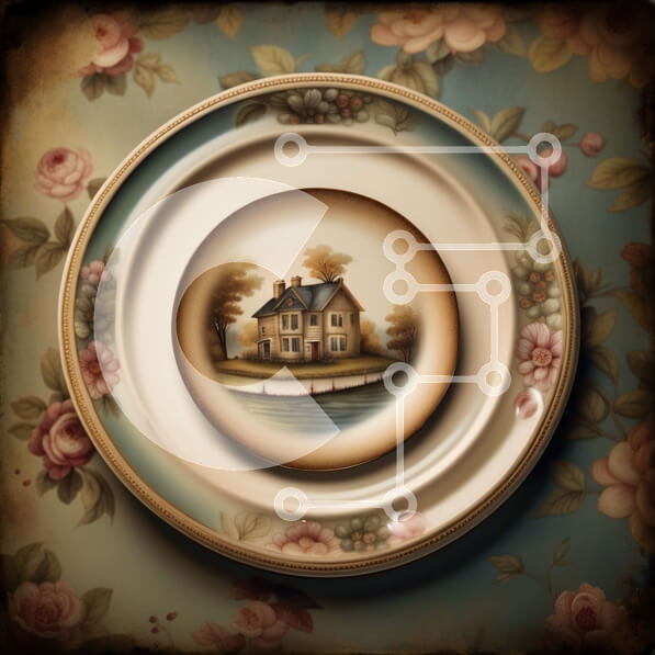 Intra Συλλεκτικό Ξύλινο Παζλ Plywood  4mm - Vintage πιάτο με όμορφη ζωγραφική σπιτιών Σε Ξύλινο Κουτί - Διαστάσεις Puzzle: 10x10 cm – 25 κομμάτια
