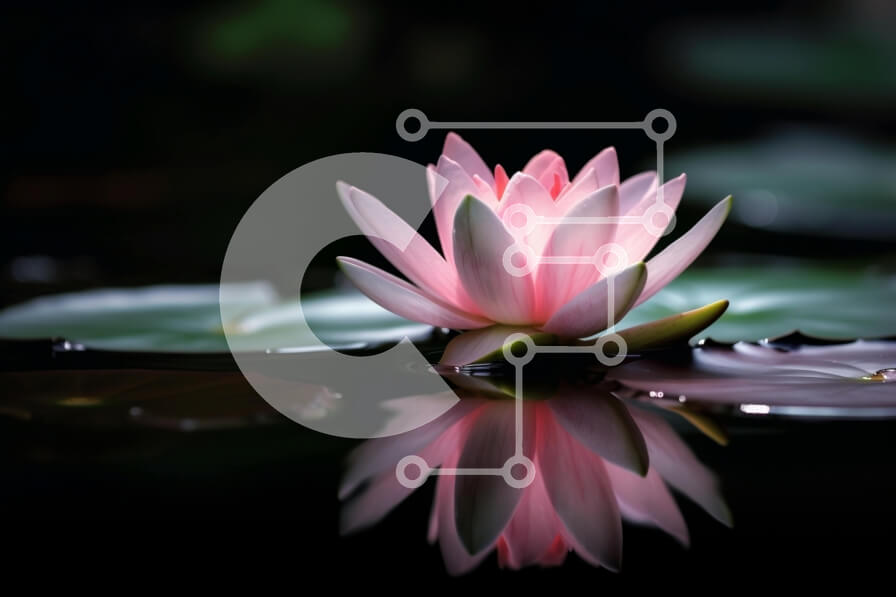 Intra Συλλεκτικό Ξύλινο Παζλ Plywood  4mm - Εκπληκτική εικόνα ενός ροζ λουλουδιού λωτού σε σκούρο νερό με μαξιλαράκια κρίνου Σε Ξύλινο Κουτί - Διαστάσεις: 10x10 cm – 25 κομμάτια