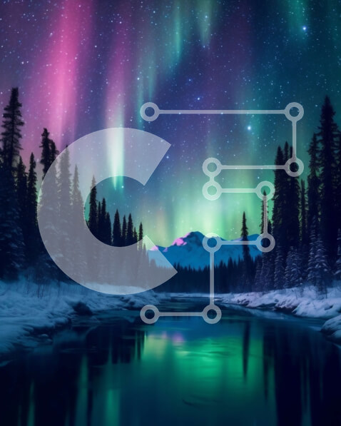 Intra Συλλεκτικό Ξύλινο Παζλ Plywood  4mm - Πολύχρωμη εμφάνιση Aurora Borealis πάνω από το χιονισμένο δάσος Σε Ξύλινο Κουτί - Διαστάσεις: 10x10 cm – 25 κομμάτια