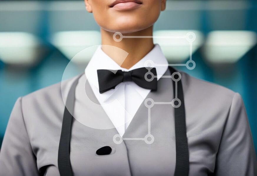 Intra Συλλεκτικό Ξύλινο Παζλ Plywood  4mm - Κομψή σερβιτόρα με γκρι κοστούμι και μαύρο παπιγιόν Σε Ξύλινο Κουτί - Διαστάσεις Puzzle: 10x10 cm – 25 κομμάτια