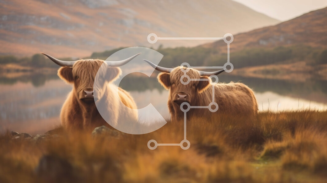 Intra Συλλεκτικό Ξύλινο Παζλ Plywood  4mm - Όμορφη εικόνα βοοειδών Highland με βουνά στο φόντο Σε Ξύλινο Κουτί - Διαστάσεις: 10x10 cm – 25 κομμάτια