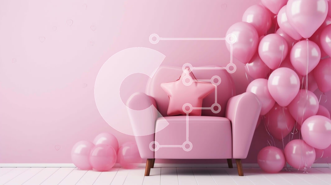 Intra Συλλεκτικό Ξύλινο Παζλ Plywood  4mm - Ροζ καρέκλα και μπαλόνια σε διακοσμημένο δωμάτιο Σε Ξύλινο Κουτί - Διαστάσεις Puzzle: 10x10 cm – 25 κομμάτια