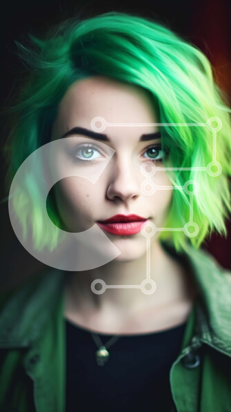 Intra Συλλεκτικό Ξύλινο Παζλ Plywood  4mm - Κομψή εικόνα μιας νεαρής γυναίκας με πράσινα μαλλιά και μαύρο σακάκι Σε Ξύλινο Κουτί - Διαστάσεις Puzzle: 10x10 cm – 25 κομμάτια