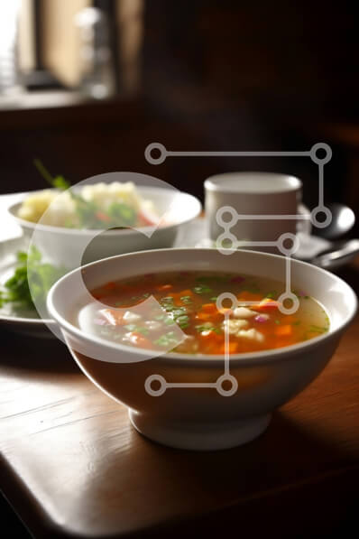 Σετ των 2 Intra Συλλεκτικό Ξύλινο Παζλ Plywood  4mm - Νόστιμο μπολ σούπας με λαχανικά και χυλοπίτες Σε Ξύλινο Κουτί - Διαστάσεις: 10x10 cm – 25 κομμάτια