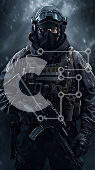 Intra Συλλεκτικό Ξύλινο Παζλ Plywood  4mm - Στρατιώτης με μαύρο τακτικό εξοπλισμό με επιθετικό τουφέκι και πεδίο Σε Ξύλινο Κουτί - Διαστάσεις Puzzle: 10x10 cm – 25 κομμάτια