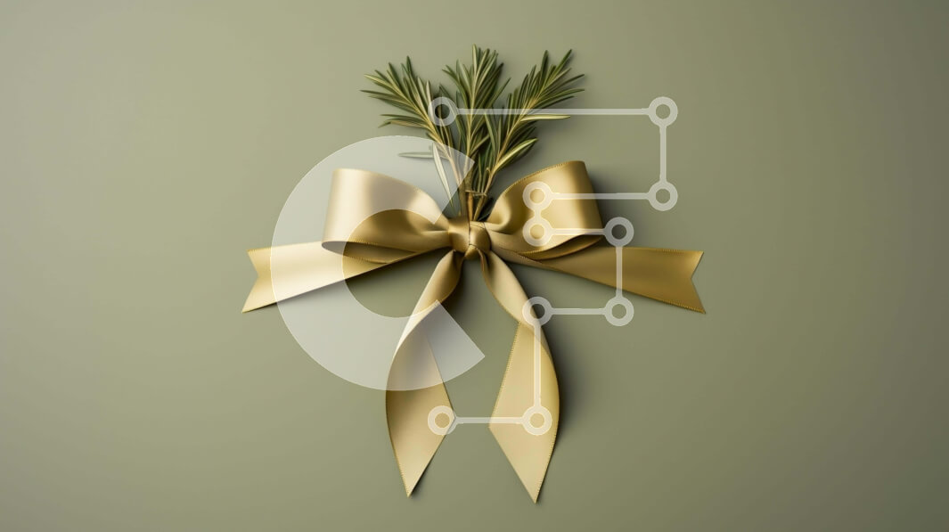 Intra Συλλεκτικό Ξύλινο Παζλ Plywood  4mm - Χρυσή κορδέλα με κλαδάκι δεντρολίβανου σε πράσινο φόντο Σε Ξύλινο Κουτί - Διαστάσεις Puzzle: 10x10 cm – 25 κομμάτια