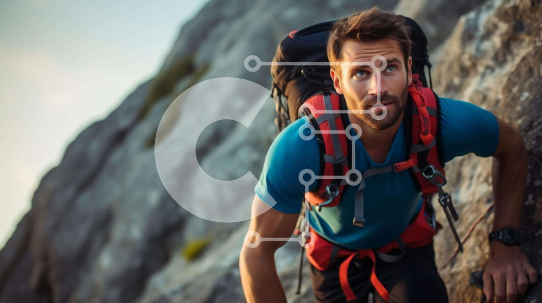 Intra Συλλεκτικό Ξύλινο Παζλ Plywood  4mm - Άνδρας πεζοπόρος που κλίνει ενάντια στο ροκ πρόσωπο Σε Ξύλινο Κουτί - Διαστάσεις: 10x10 cm – 25 κομμάτια