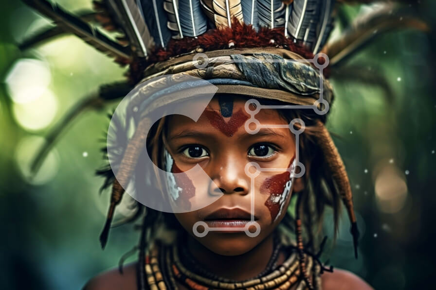 Intra Συλλεκτικό Ξύλινο Παζλ Plywood  4mm - Νεαρό ιθαγενές αγόρι με παραδοσιακή κόμμωση και βαφή προσώπου Σε Ξύλινο Κουτί - Διαστάσεις Puzzle: 10x10 cm – 25 κομμάτια