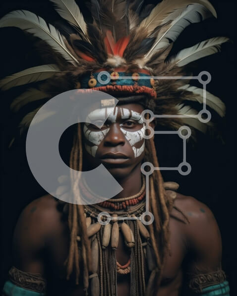 Intra Συλλεκτικό Ξύλινο Παζλ Plywood  4mm - Αυτόχθονος άνδρας που φοράει παραδοσιακή κόμμωση και βαφή προσώπου Σε Ξύλινο Κουτί - Διαστάσεις Puzzle: 10x10 cm – 25 κομμάτια