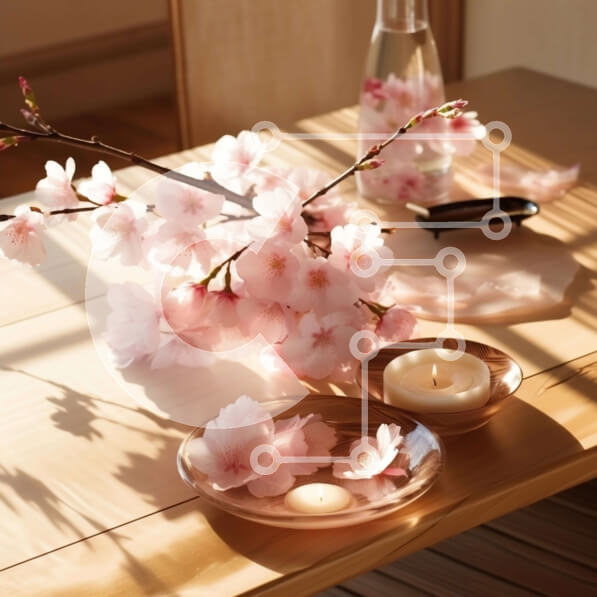 Intra Συλλεκτικό Ξύλινο Παζλ Plywood  4mm - Ξύλινο τραπέζι με ροζ άνθη κερασιάς και κηροπήγια Σε Ξύλινο Κουτί - Διαστάσεις: 10x10 cm – 25 κομμάτια