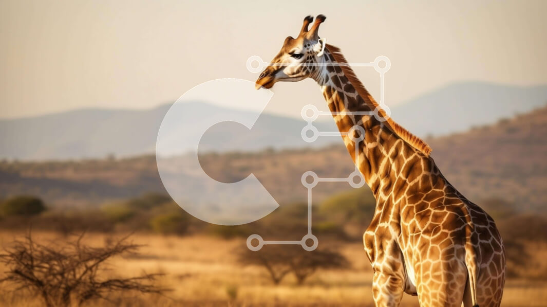 Σετ των 2 Intra Συλλεκτικό Ξύλινο Παζλ Plywood  4mm - Καμηλοπάρδαλη στα λιβάδια με βουνά και λόφους στο φόντο Σε Ξύλινο Κουτί - Διαστάσεις: 10x10 cm – 25 κομμάτια