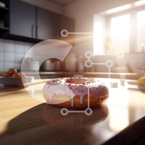 Σετ των 2 Intra Συλλεκτικό Ξύλινο Παζλ Plywood  4mm - Νόστιμο ροζ γλασέ ντόνατ σε ξύλινο τραπέζι με φως του ήλιου Σε Ξύλινο Κουτί - Διαστάσεις: 10x10 cm – 25 κομμάτια